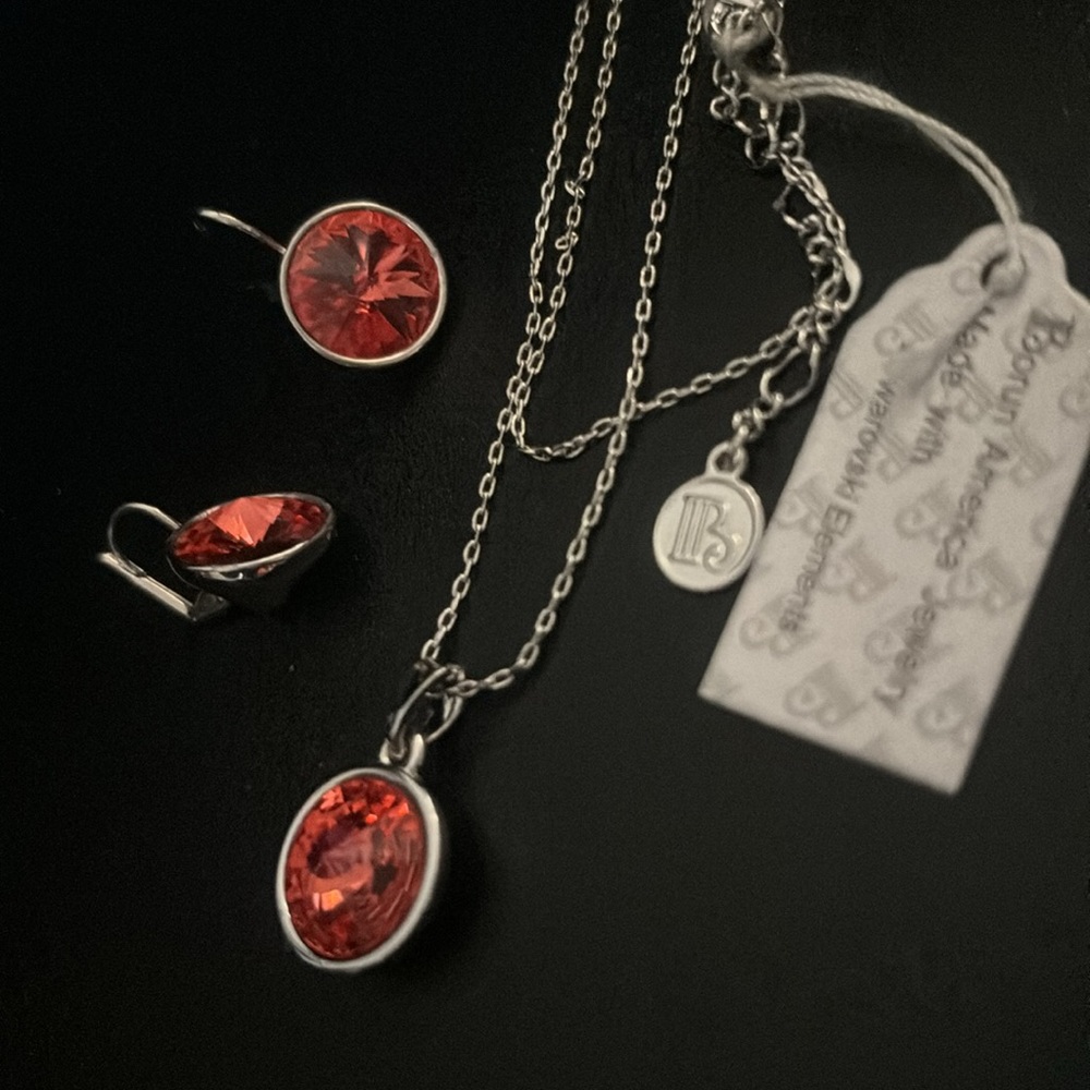 Borun America Pink Swarovski Crystal | Earrings & Necklace Set | 🌹Valentine 💕